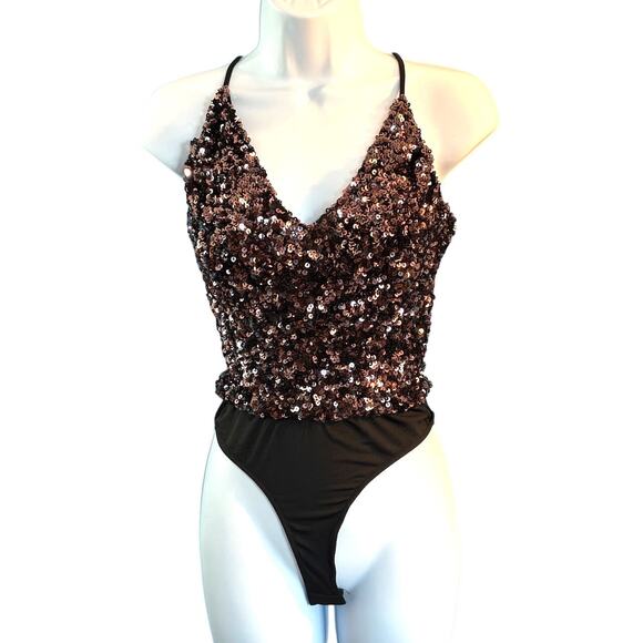 NWOT ASTR Spaghetti Strap Sequined Special Occasion Bodysuit Top Oneie Snap XS - Picture 6 of 9